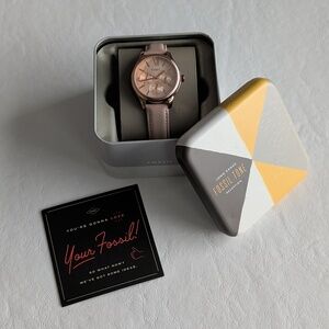 NWT Fossil Rye Multifunction Pink Leather Watch